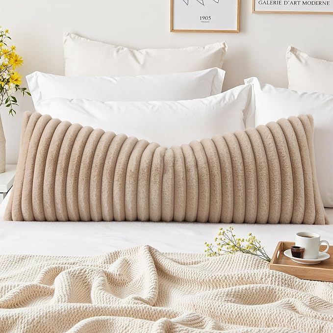 decorUhome Fall Faux Fur Throw Pillow Covers 14x36 Pack of 1 Khaki Brown | by decorUhome