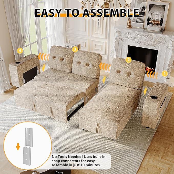 90 Inch Modular Sectional Sleeper Sofa Bed, 4 in 1 Pull Out Couch Bed - Image 8