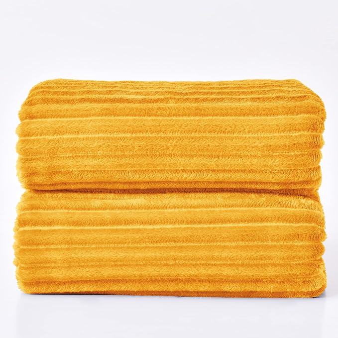 BEDELITE Ribbed Jacquard Mustard Yellow Queen Blanket - Image 9