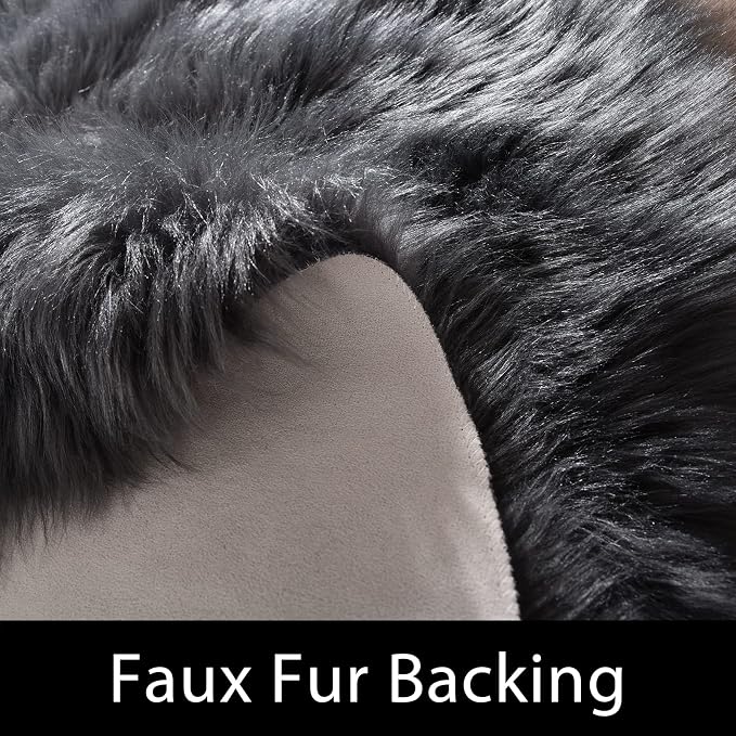 Latepis Dark Grey Faux Fur 7'10"x9'10" Area Rug, Soft Plush Faux Fur Sheepskin - Image 3