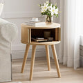 ZttRiee Side Table with Sliding Door & Cabinet, End Table by ZttRiee