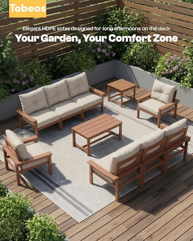 HDPE 4 Piece Patio Furniture Set, All-Weather Outdoor Couch - Image 9