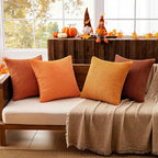 MIULEE Fall Corduroy Decorative Throw Pillow Covers Orange Rust 18x18 | Set of 4 - Image 3