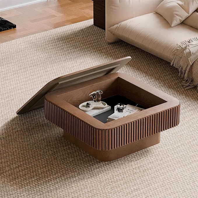 Square Coffee Table for Living Room, Fluted Drum Accent Tea Center Table - Image 6