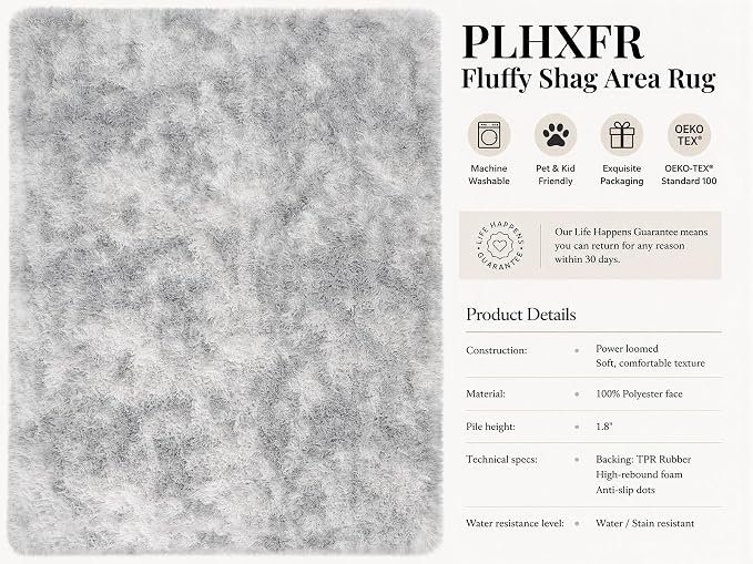 PLHXFR 5x7 Area Rugs Living Room: Fluffy Bedroom Shag Rug Light Grey | Upgrade - Image 4