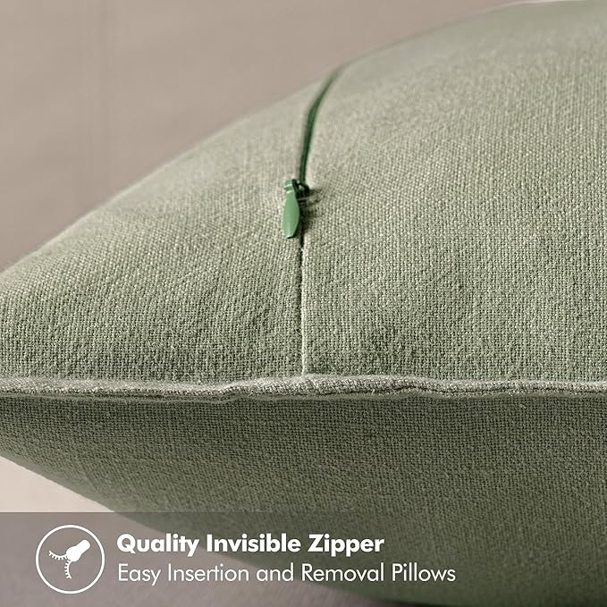 MIULEE Decorative Linen Euro Sham Pillow Covers 22x22 Inch Sage Green | Boho - Image 3