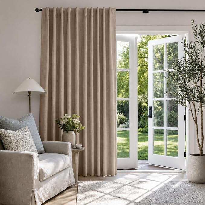 Linen Textured Blackout Sliding Door Curtains 96 Inches Long, Copper Brown | - Image 5