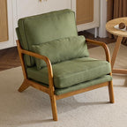 Bonnlo Dark Green Linen Mid Century Modern Accent Chair, Soild Wood Padding - Image 5