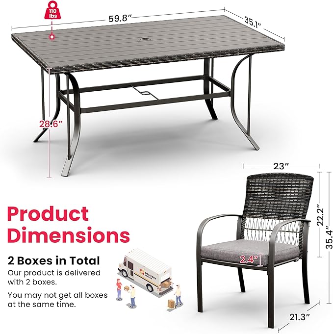 Pamapic 7-Piece Outdoor Dining Set, All-Weather Garden/Deck/Backyard Furniture - Image 5