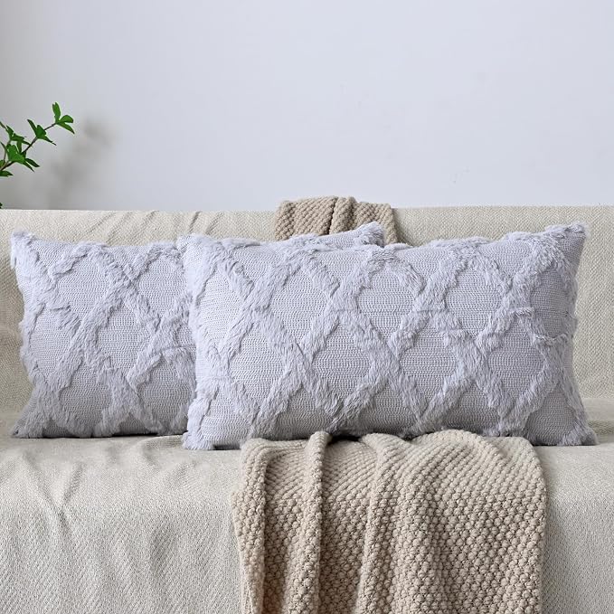 Set of 2 Soft Moroccan Throw Pillow Covers 12x20 Inch Plush Boho Decorative by Cozoomy