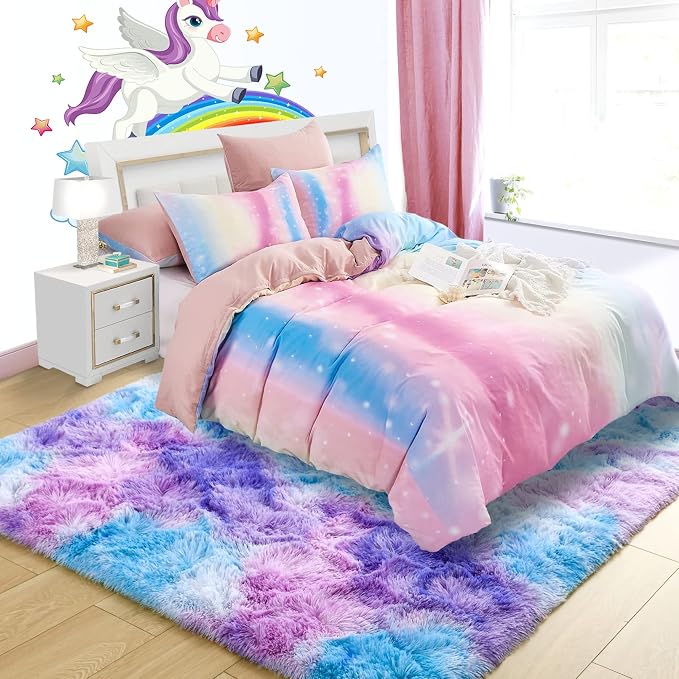 4x6 Tie-Dyed Blue Purple Pink Fluffy Area Rug Non-Slip - Image 8
