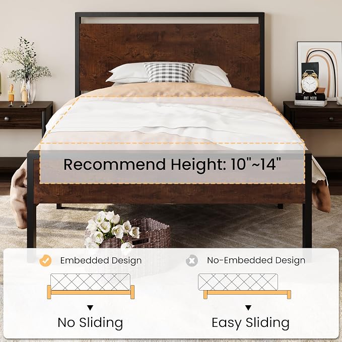 SHA CERLIN 14 Inch Twin Size Metal Platform Bed Frame - Image 7