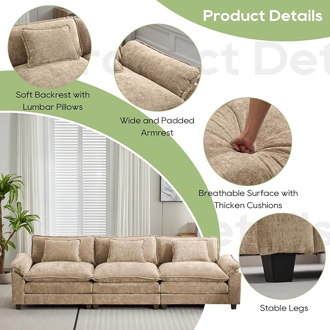 Oprisen 120" Modular Sectional Sofa, Comfy Cloud Couch Sectional, Chenille Sofa - Image 6