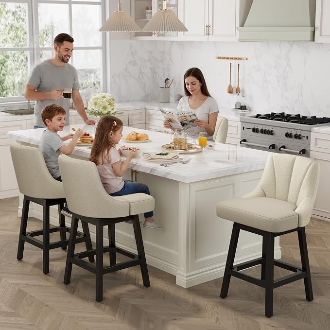 YaFiti Swivel Bar Stools with Backs, Linen Fabric Extra Upholstered Counter - Image 2