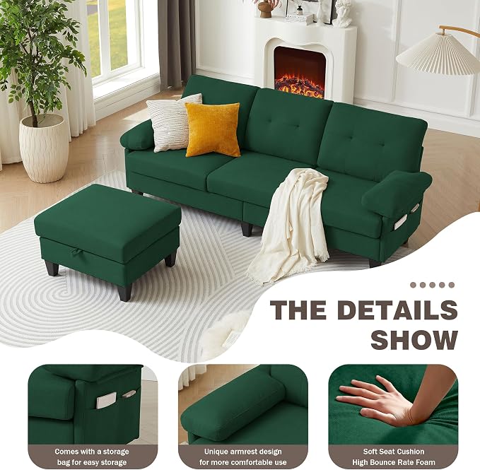 Sectional Sofa Couch for Living Room, Deep 3-Seater L Shaped Couches - Image 4