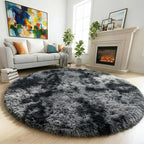 Amdrebio Tie-Dyed Dark Grey Circle Area Rug 5Ft by Amdrebio