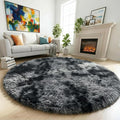 Amdrebio Tie-Dyed Dark Grey Big Round Area Rug 6Ft by Amdrebio