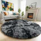Amdrebio Tie-Dyed Dark Grey Big Round Area Rug 6Ft by Amdrebio