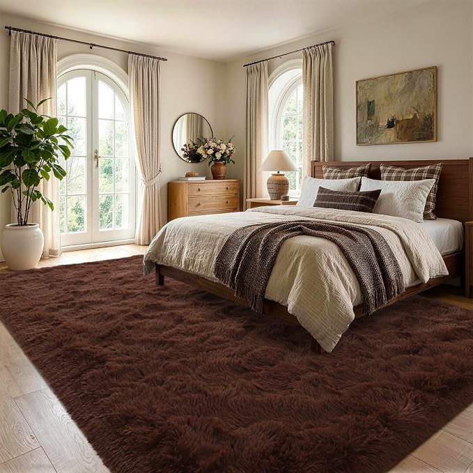 5x7 Brown Fluffy Soft Area Rug Non-Slip - Image 3