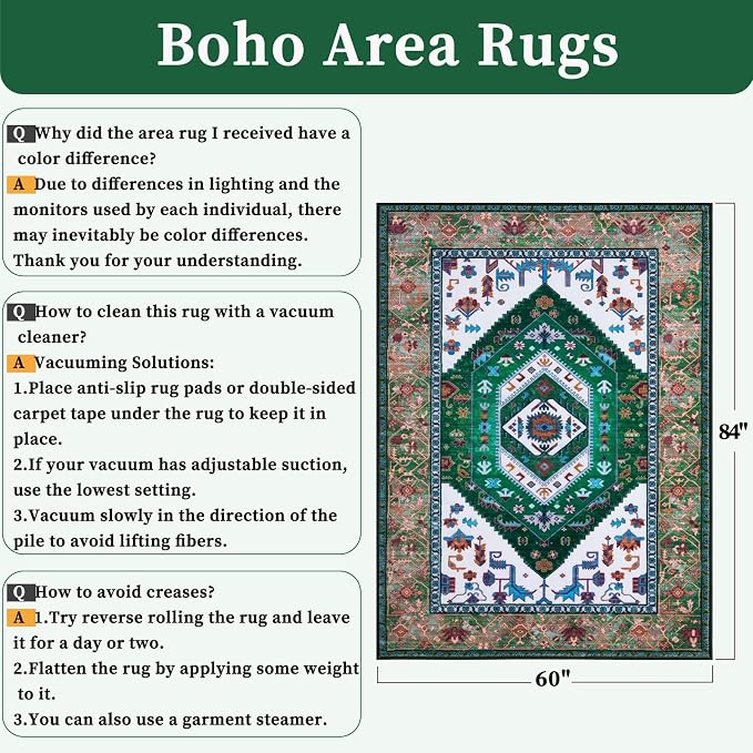 SERISSA 5x7 Washable Non Slip Boho Area Rug - Image 2