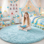 Amdrebio Light Blue Fuzzy Round Circle Area Rug 5Ft - Image 7