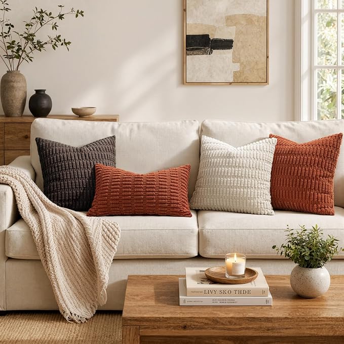 MIULEE Fall Lumbar Corduroy Decorative Throw Pillow Covers 12x20 Rust | - Image 5