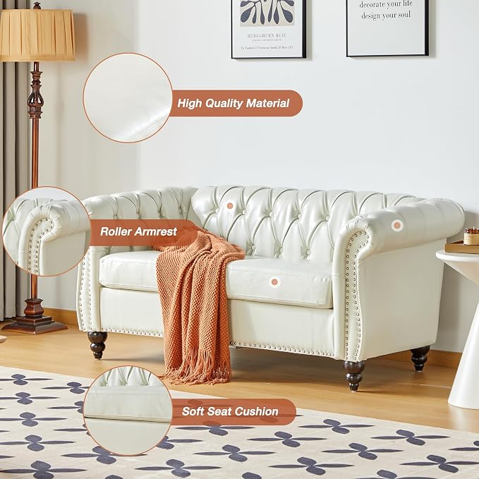 ORRD 2 Pieces Living Room Set, Chesterfield Faux Leather Sofa Loveseat Couch - Image 4