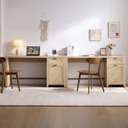 SICOTAS Rattan Home Office Desk, 2 Pieces 59" Boho Executive Desk - Image 5
