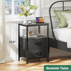 Huuger Nightstand with Charging Station, Side Table with Fabric Drawers - Image 2