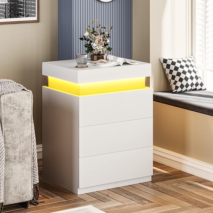 ADORNEVE Nightstand with Charging Station and LED Lights, Night Stand with - Image 7