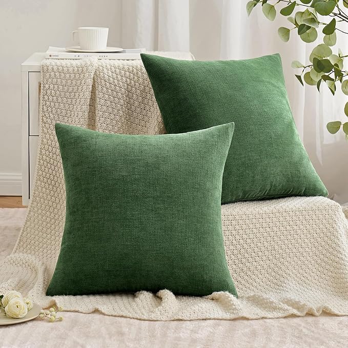 MIULEE Moss Green Chenille Couch Throw Pillow Covers, 20x20 | Set of 2 - Image 5