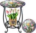 Cinnvoice Outdoor Side Table Round Small Mosaic Patio Accent Indoor End Plant by Cinnvoice