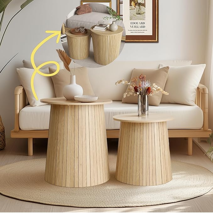 Nesting Coffee Table Set of 2, Round End Table by Lisicues
