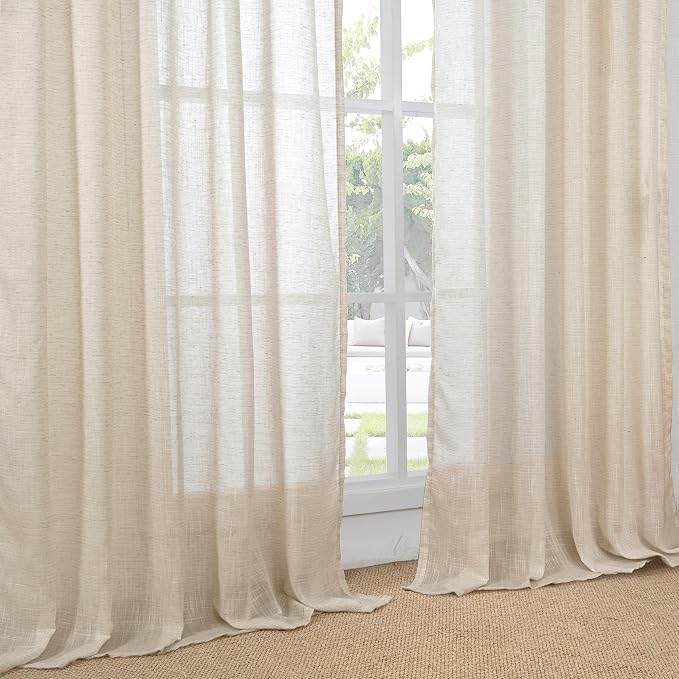 BGment Tan Linen Curtains 84 Inch Length 2 Panels Burlap Semi Sheer Drapes | - Image 7