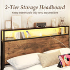 Lifezone Full Bed Frame with 2-Tier Storage Headboard, Metal Bed Frame with - Image 7