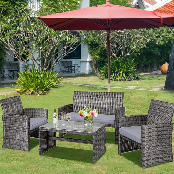 Tangkula 8 Pieces Patio Wicker Conversation Furniture Set, Patiojoy Sofa & - Image 3