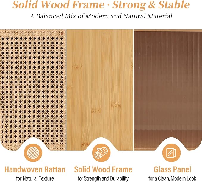 Tiita Rattan TV Stand for 55 60 Inch TV, Bamboo TV Cabinet - Image 6