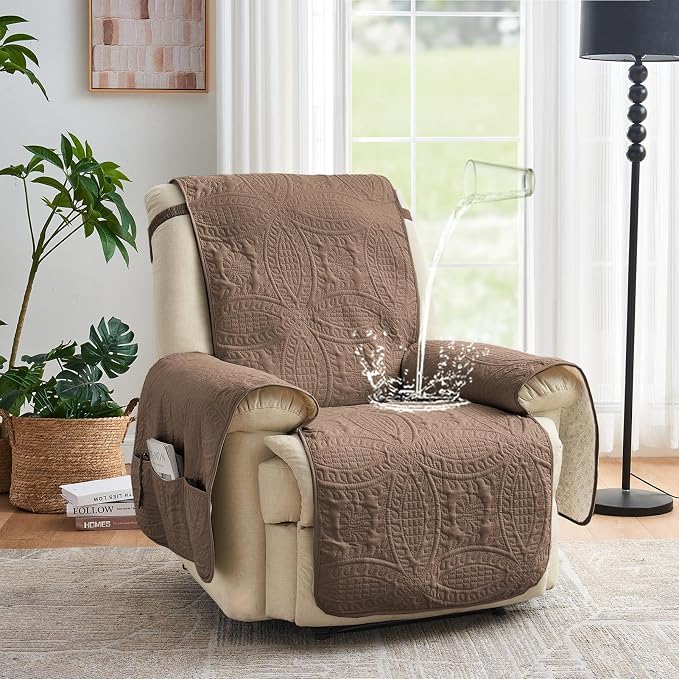 Toffee Quilted Recliner Covers, Waterproof Recliner Chair Covers, Lazy Boy - Image 2