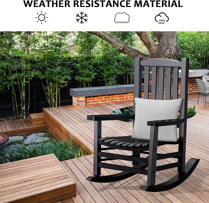 Hupmad Wooden Rocking Chair Outdoor Oversized Porch Rocker Chair, Patio Wooden - Image 4