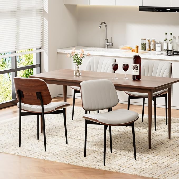 REONEY Dining Chairs Set of 4, Mid-Century Modern Upholstered PU Leather Chairs - Image 3
