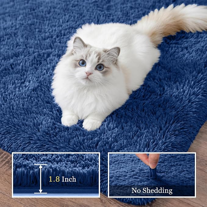 8x10 Area Rug Living Room Bedroom: Fluffy Plush Shag Carpet Blue | - Image 5