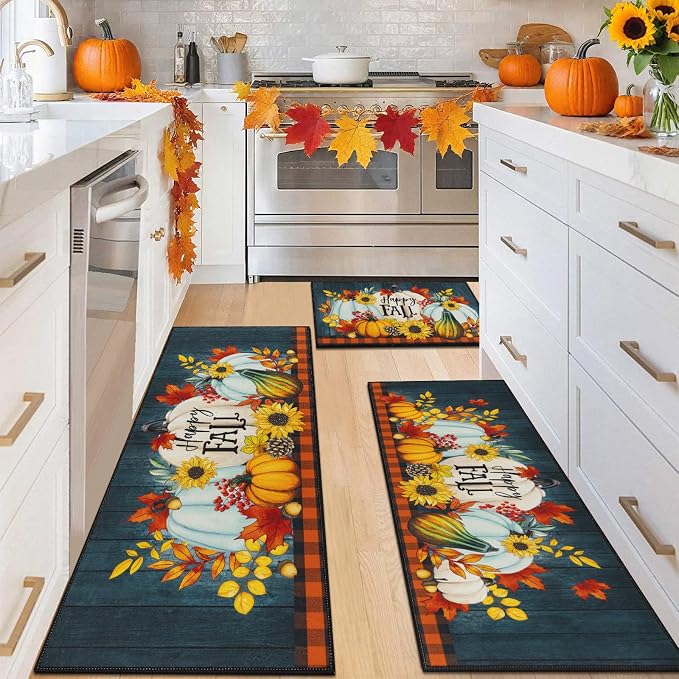 HEBE Fall Kitchen Rugs Set of 3, Washable Pumpkin Kitchen Mats - Image 9