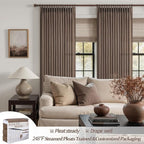 Dark Brown Pleated 90 Inch Bedroom Curtains 2 Panels Set, Memory Shape Pinch - Image 5