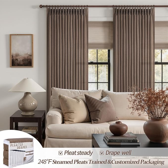 Linen Pleated Dark Brown Curtains 96 Inches Long - Image 5
