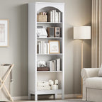 Arched Bookshelf with 5 Tier Open Shelves, Study and Living Room, Modern White - Image 7