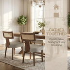 HNY Mid Century Modern Rattan Dining Chairs Set of 2, Farmhouse PU Leather - Image 4