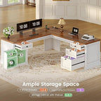 SEDETA L Shaped Desk with 4 Drawers, Corner Computer Desk with Power Strip - Image 7
