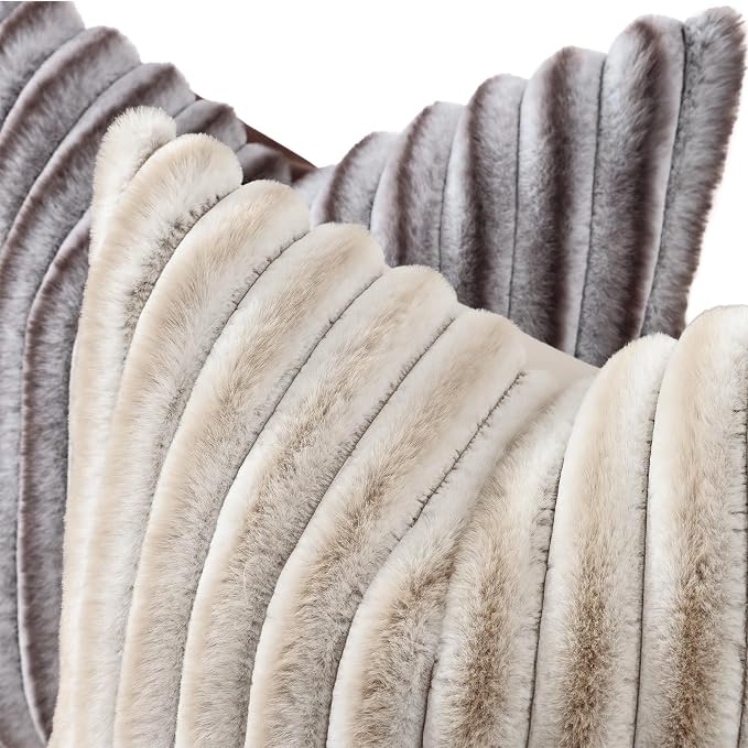 decorUhome Fall Faux Fur Throw Pillow Covers 20x20 Set of 2 Brown White | - Image 2