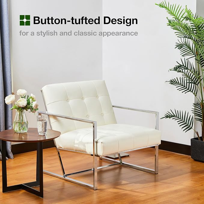 Glitzhome Mid Century White Accent Chair, Modern Living Room Armchairs - Image 5