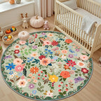 PLHXFR Round Area Rug Living Room: 6 ft Floral Washable Soft Carpet Green | - Image 5